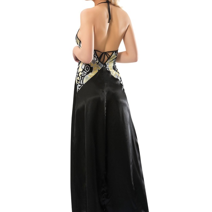 Siyah Dantelli Saten Gecelik - 086