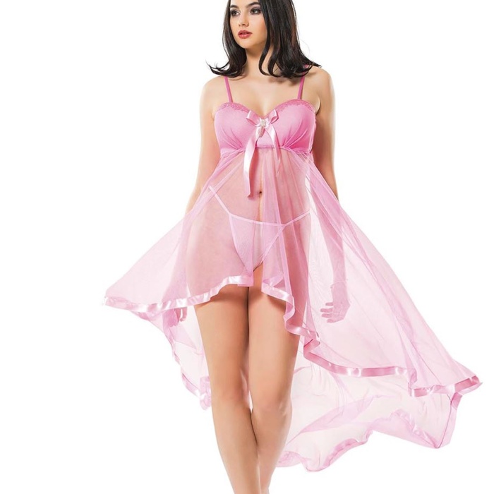 Pembe Petli Tül Şifon Gecelik - 230