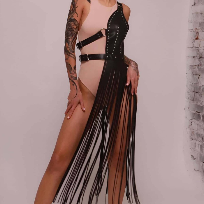 Püsküllü Deri Ceket Harness, Püsküllü Seksi Deri Harness - BRF1014