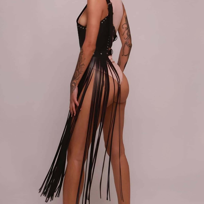 Püsküllü Deri Ceket Harness, Püsküllü Seksi Deri Harness - BRF1014