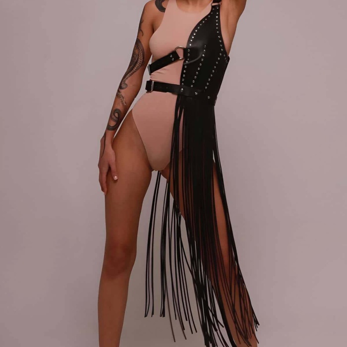 Püsküllü Deri Ceket Harness, Püsküllü Seksi Deri Harness - BRF1014