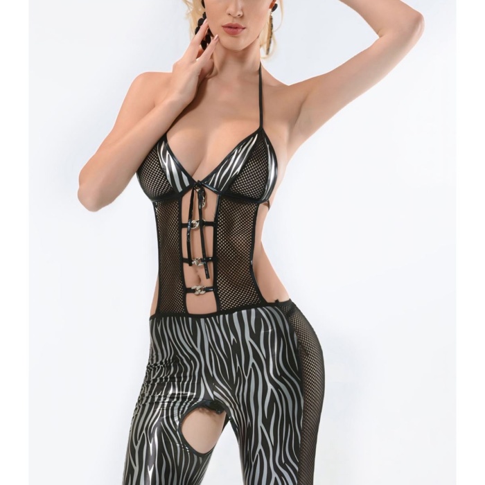 Zebra Desenli Lame Vücut Çorabı-490