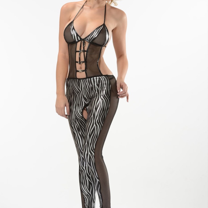 Zebra Desenli Lame Vücut Çorabı-490