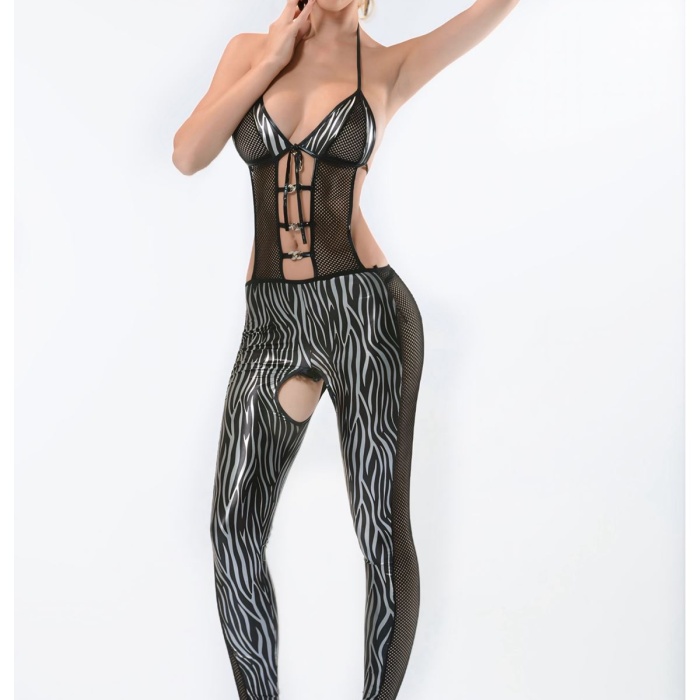 Zebra Desenli Lame Vücut Çorabı-490
