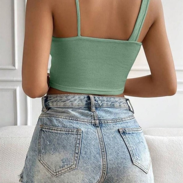 Yeşil Boyundan Çapraz Askılı Crop BN6680Y