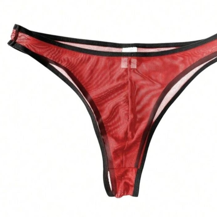 Erkek  Biyeli Kırmızı Transparan Brazillian Slip