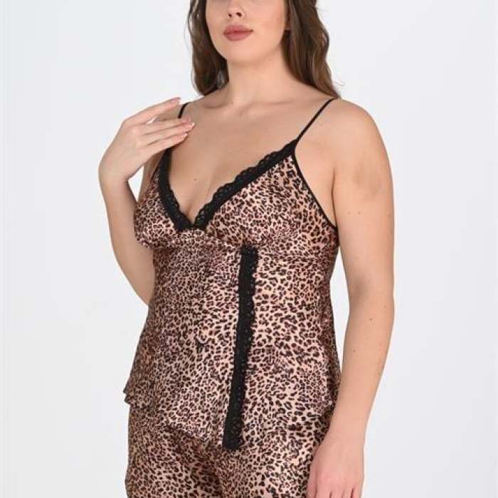  Büyük Beden Leopar Desenli Şort Takımı 1074