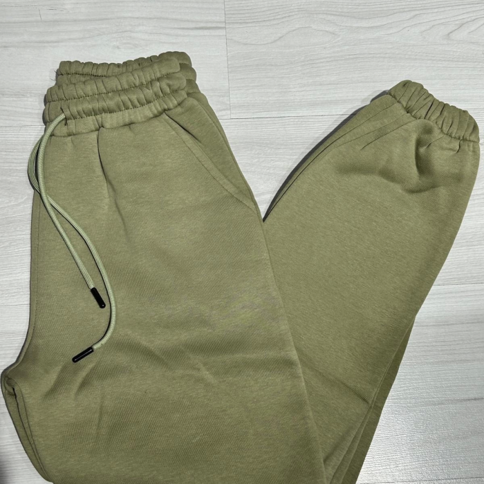 Jogger 3 İplik Şardonlu Cepli Tek Alt Siyah Siyah Yeşil