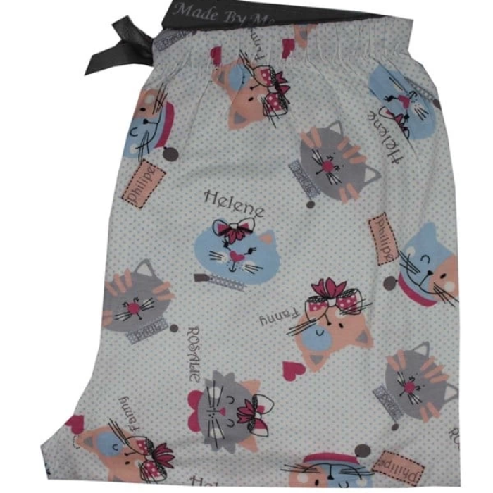 Kadın Ring Viskon Kedi Desen Pijama Alt 9325