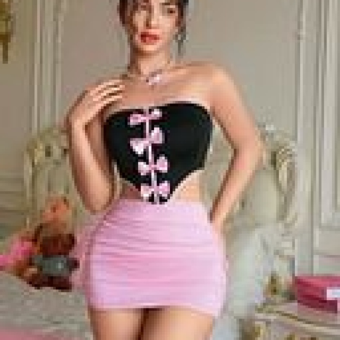 Kadın Pembe Ekose Etekli Seksi Kostüm