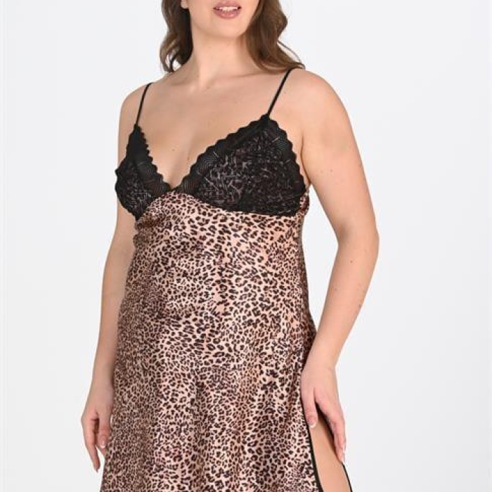  Büyük Beden 2li Leopar Sabahlık Takımı Bigsize 6203