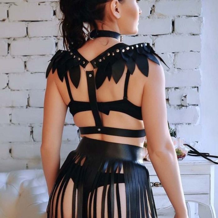 Omuz Parça Kanatlı Harness Ve Püsküllü Etek Takım - BRF727