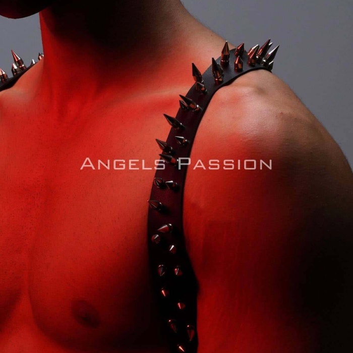 Çivi Detaylı ve Maskeli Erkek  Harness Takım, Erkek  Clubwear, Erkek  Göğüs Harness - BRFM204