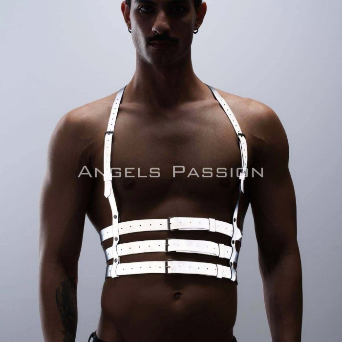 Reflektörlü (Karanlıkta Parlayan) Erkek  Göğüs Harness, Parti Aksesuar, Clubwear - BRFM17