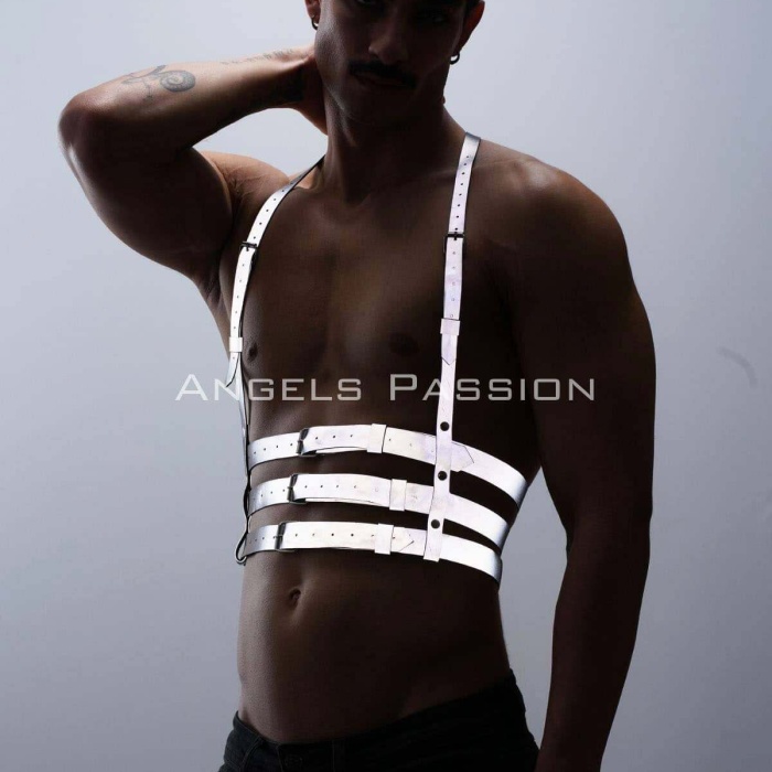 Reflektörlü (Karanlıkta Parlayan) Erkek  Göğüs Harness, Parti Aksesuar, Clubwear - BRFM17
