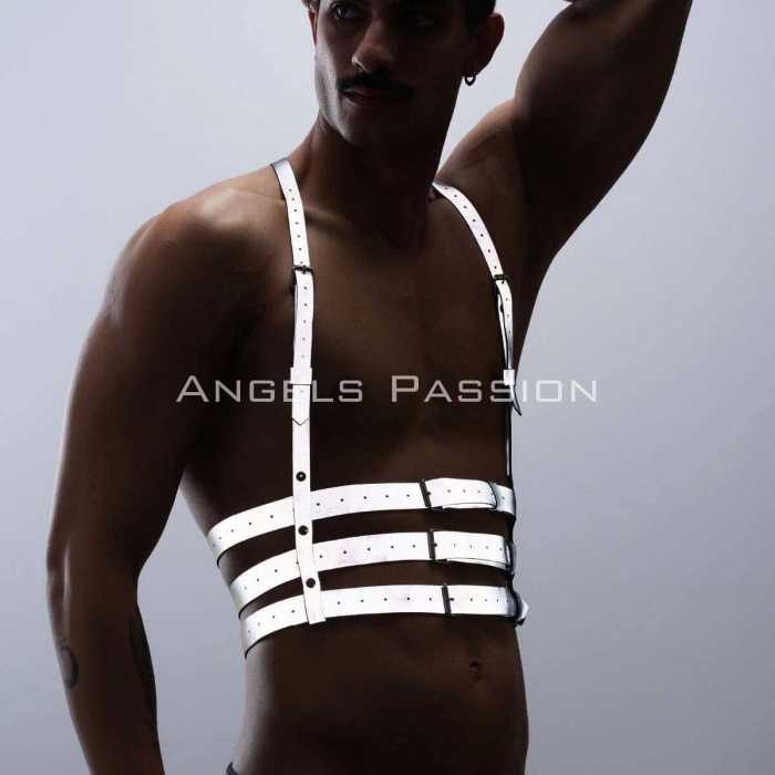 Reflektörlü (Karanlıkta Parlayan) Erkek  Göğüs Harness, Parti Aksesuar, Clubwear - BRFM17