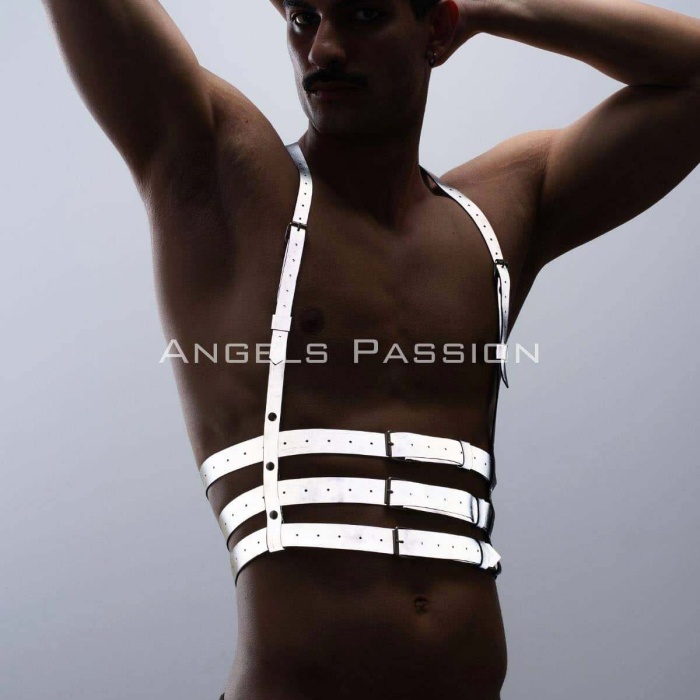 Reflektörlü (Karanlıkta Parlayan) Erkek  Göğüs Harness, Parti Aksesuar, Clubwear - BRFM17