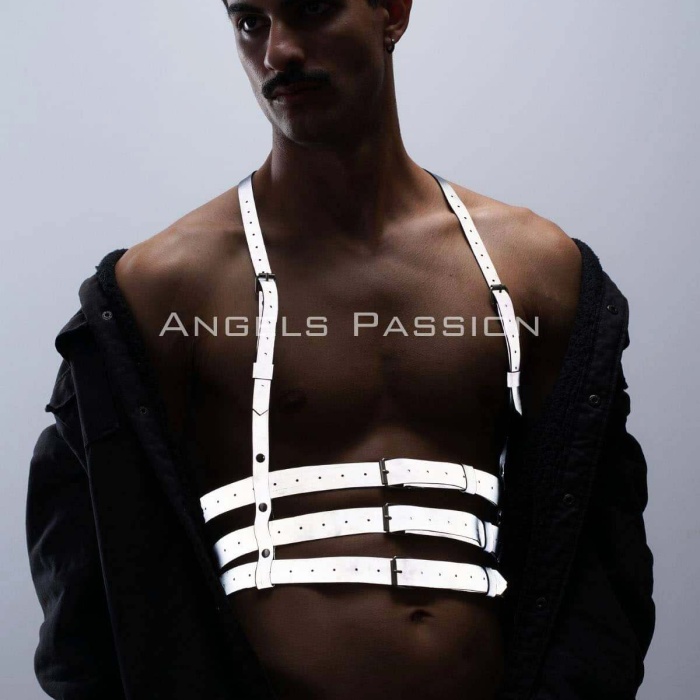 Reflektörlü (Karanlıkta Parlayan) Erkek  Göğüs Harness, Parti Aksesuar, Clubwear - BRFM17