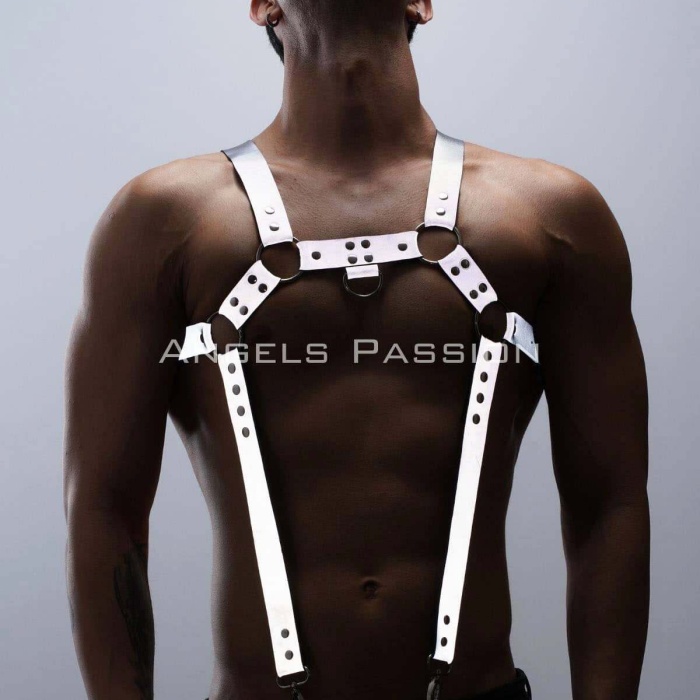 Reflektörlü (Karanlıkta Parlayan) Erkek  Göğüs Harness, Reflektörlü Pantolon Askısı, Clubwear - BRFM23