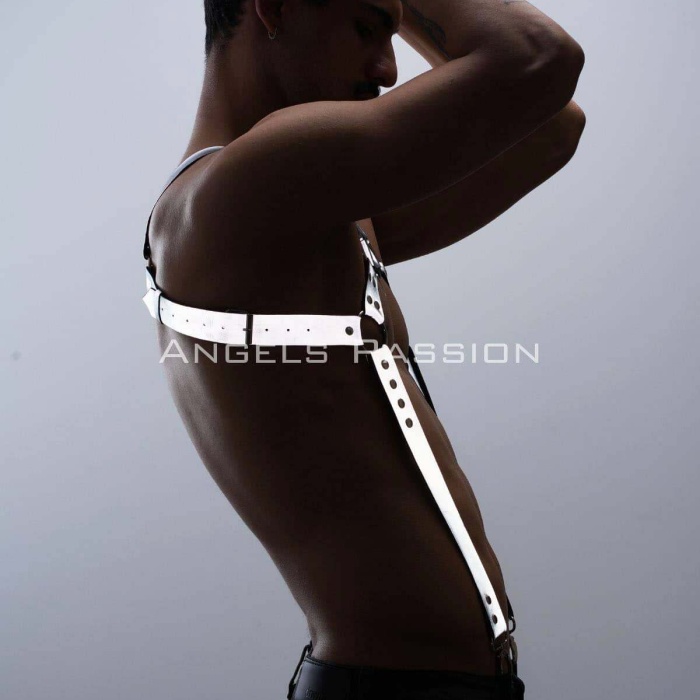 Reflektörlü (Karanlıkta Parlayan) Erkek  Göğüs Harness, Reflektörlü Pantolon Askısı, Clubwear - BRFM23