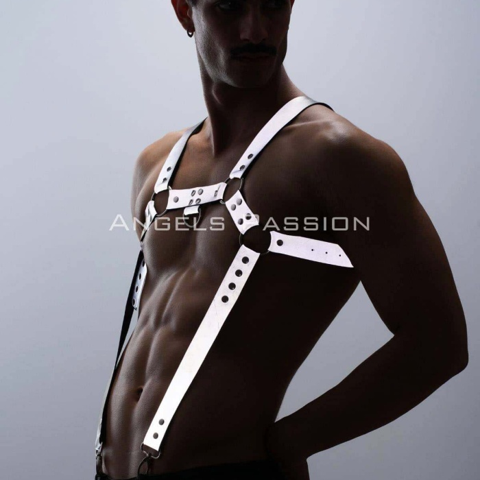 Reflektörlü (Karanlıkta Parlayan) Erkek  Göğüs Harness, Reflektörlü Pantolon Askısı, Clubwear - BRFM23