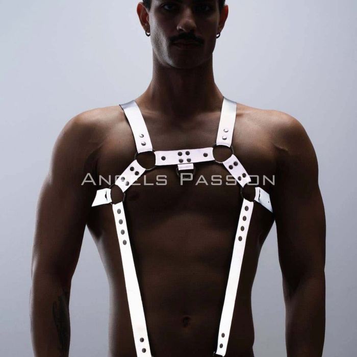 Reflektörlü (Karanlıkta Parlayan) Erkek  Göğüs Harness, Reflektörlü Pantolon Askısı, Clubwear - BRFM23