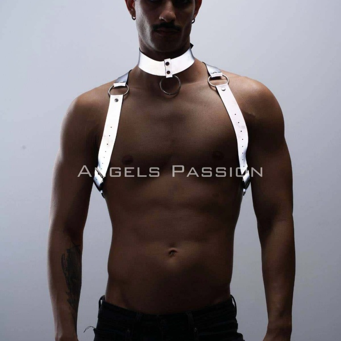 Karanlıkta Parlayan (Reflektörlü) Choker ve Göğüs Harness Takım, Clubwear - BRFM35