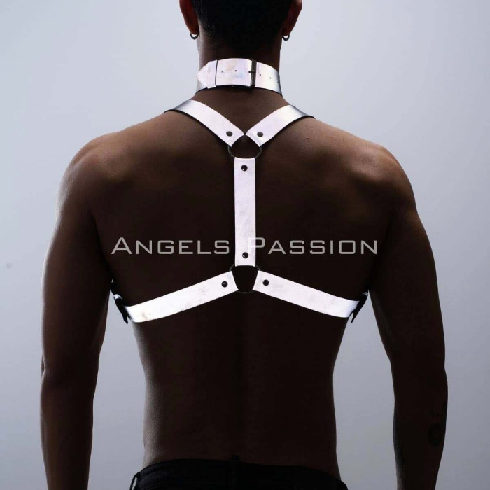 Karanlıkta Parlayan (Reflektörlü) Choker ve Göğüs Harness Takım, Clubwear - BRFM35