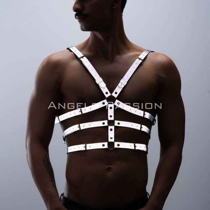 Karanlıkta Parlayan - Reflektörlü Erkek  Göğüs Harness, T-Shirt Üzeri Harness - BRFM38