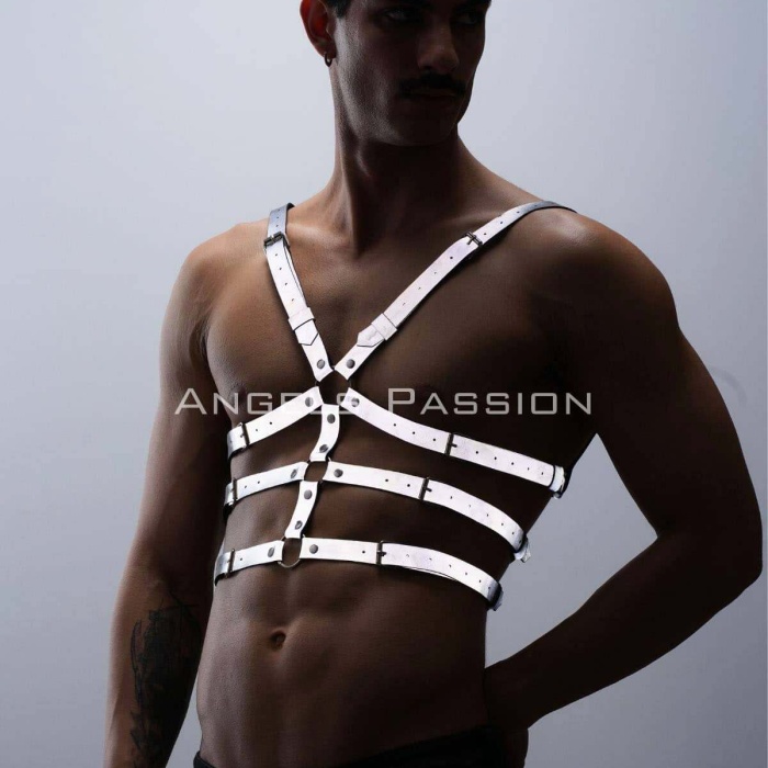 Karanlıkta Parlayan - Reflektörlü Erkek  Göğüs Harness, T-Shirt Üzeri Harness - BRFM38
