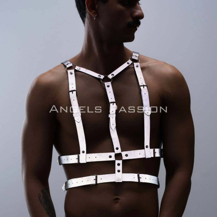 Reflektörlü (Karanlıkta Parlayan) Göğüs Harness, Clubwear, Tarz Erkek  Vücut Aksesuar - BRFM40