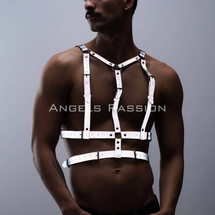 Reflektörlü (Karanlıkta Parlayan) Göğüs Harness, Clubwear, Tarz Erkek  Vücut Aksesuar - BRFM40