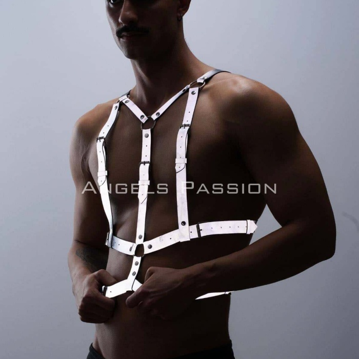 Reflektörlü (Karanlıkta Parlayan) Göğüs Harness, Clubwear, Tarz Erkek  Vücut Aksesuar - BRFM40