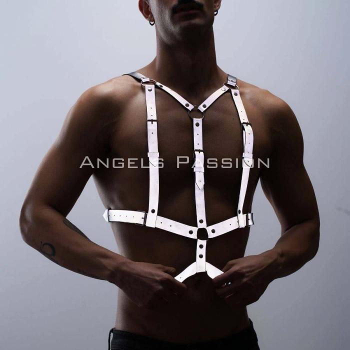 Reflektörlü (Karanlıkta Parlayan) Göğüs Harness, Clubwear, Tarz Erkek  Vücut Aksesuar - BRFM40