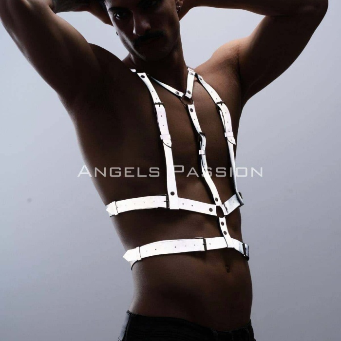 Reflektörlü (Karanlıkta Parlayan) Göğüs Harness, Clubwear, Tarz Erkek  Vücut Aksesuar - BRFM40