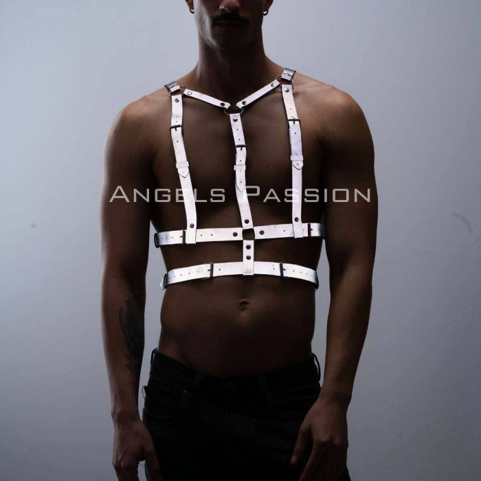 Reflektörlü (Karanlıkta Parlayan) Göğüs Harness, Clubwear, Tarz Erkek  Vücut Aksesuar - BRFM40