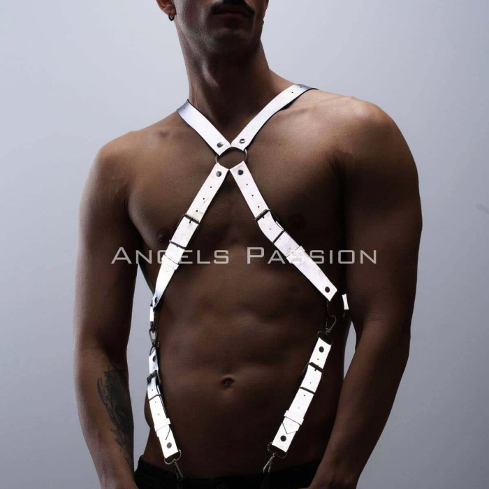 Reflektörlü (Karanlıkta Parlayan) Pantolon Askısı, Reflektörlü Clubwear, Göğüs Harness - BRFM84
