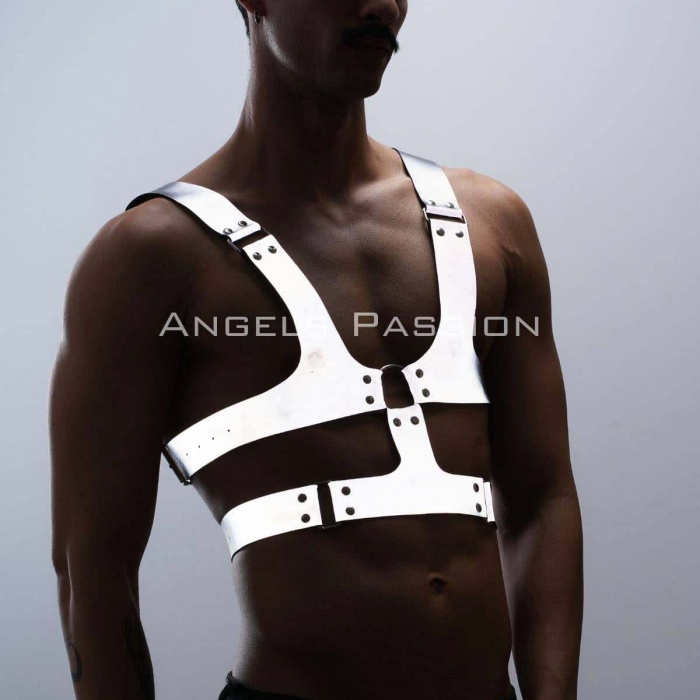Reflektörlü (Karanlıkta Parlayan) Sert Göğüs Harness, Gay Harness Aksesuar, Gay Giyim - BRFM119
