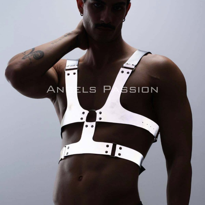Reflektörlü (Karanlıkta Parlayan) Sert Göğüs Harness, Gay Harness Aksesuar, Gay Giyim - BRFM119