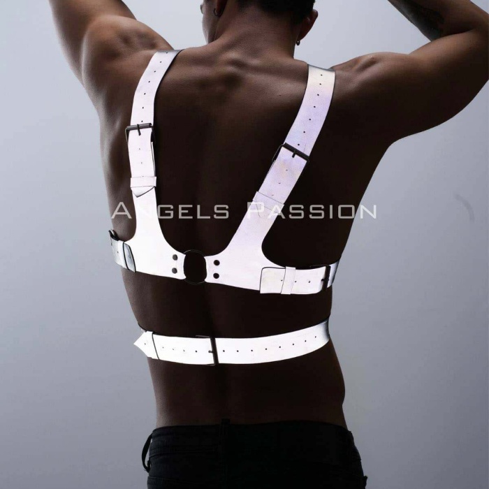 Reflektörlü (Karanlıkta Parlayan) Sert Göğüs Harness, Gay Harness Aksesuar, Gay Giyim - BRFM119