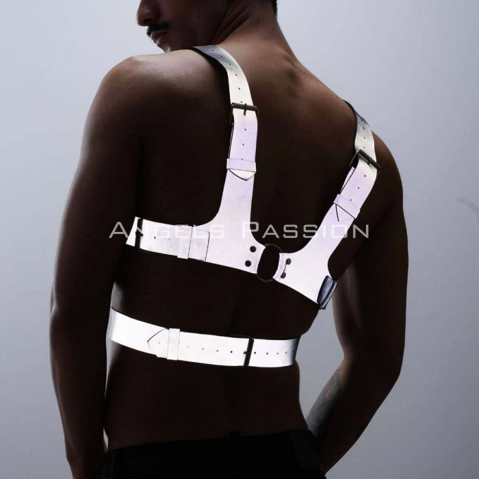 Reflektörlü (Karanlıkta Parlayan) Sert Göğüs Harness, Gay Harness Aksesuar, Gay Giyim - BRFM119