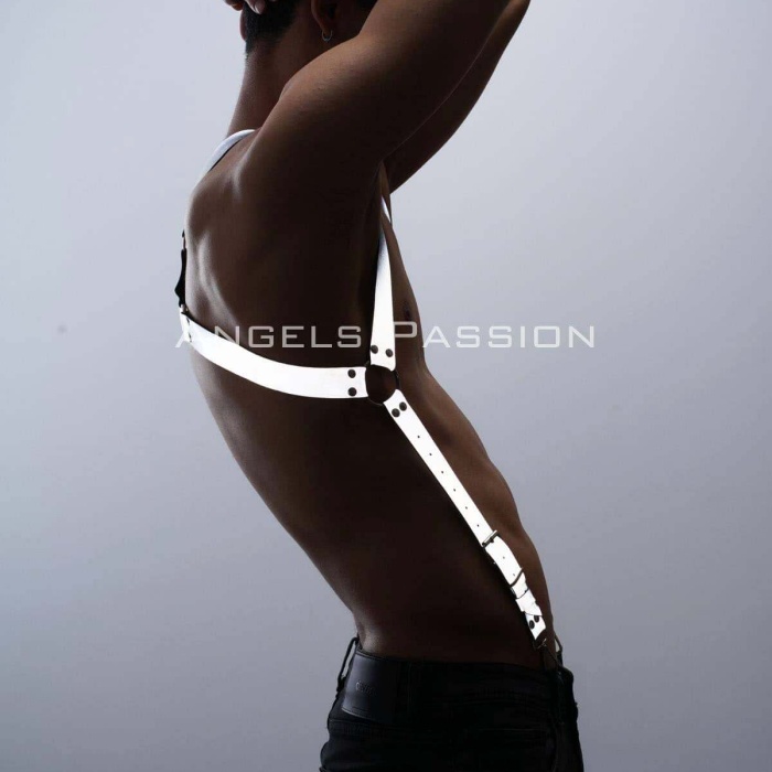 Reflektörlü (Karanlıkta Parlayan) Göğüs Harness, Erkek  Pantolon Askısı, Reflektörlü Clubwear - BRFM160