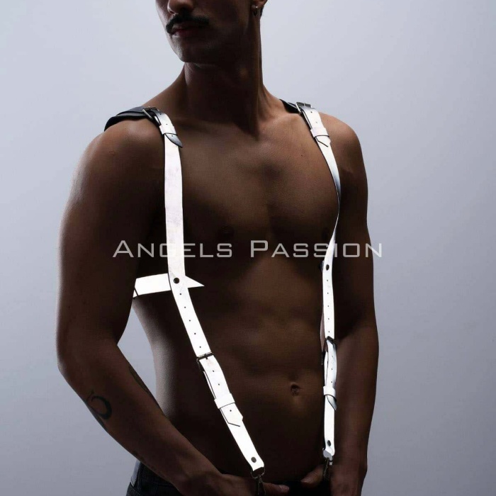 Karanlıkta Parlayan - Reflektörlü Pantolon Askısı, Erkek  Göğüs Harness - Reflektörlü Clubwear - BRFM135