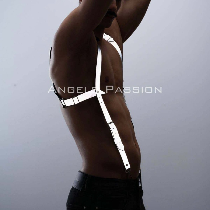 Karanlıkta Parlayan - Reflektörlü Pantolon Askısı, Erkek  Göğüs Harness - Reflektörlü Clubwear - BRFM135