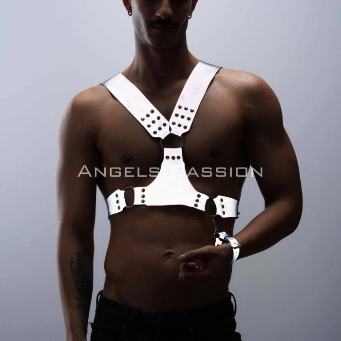 Karanlıkta Parlayan - Reflektörlü Erkek  Harness, Kelepçeli Göğüs Harness Takım - BRFM121