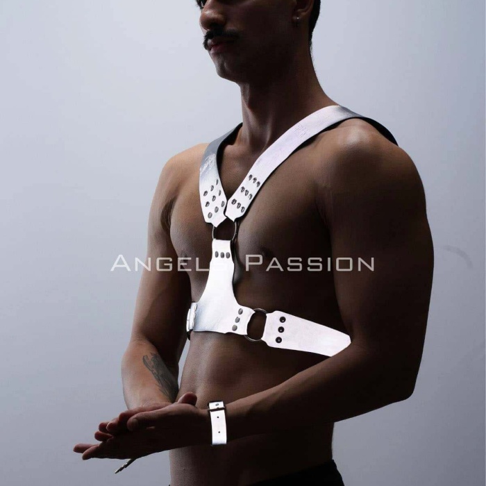Karanlıkta Parlayan - Reflektörlü Erkek  Harness, Kelepçeli Göğüs Harness Takım - BRFM121