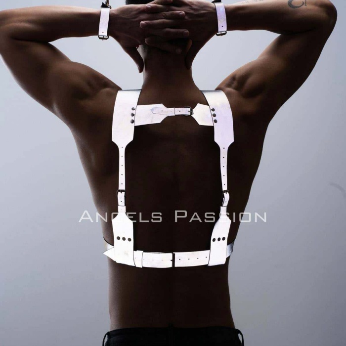 Karanlıkta Parlayan - Reflektörlü Erkek  Harness, Kelepçeli Göğüs Harness Takım - BRFM121