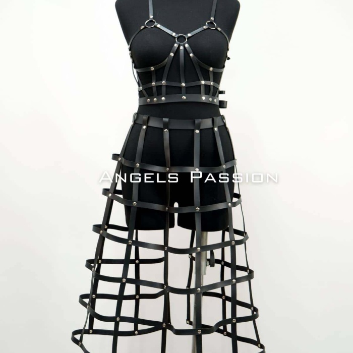 Deri Etek ve Deri Göğüs Harness Takım, Cosplaywear - BRF1013