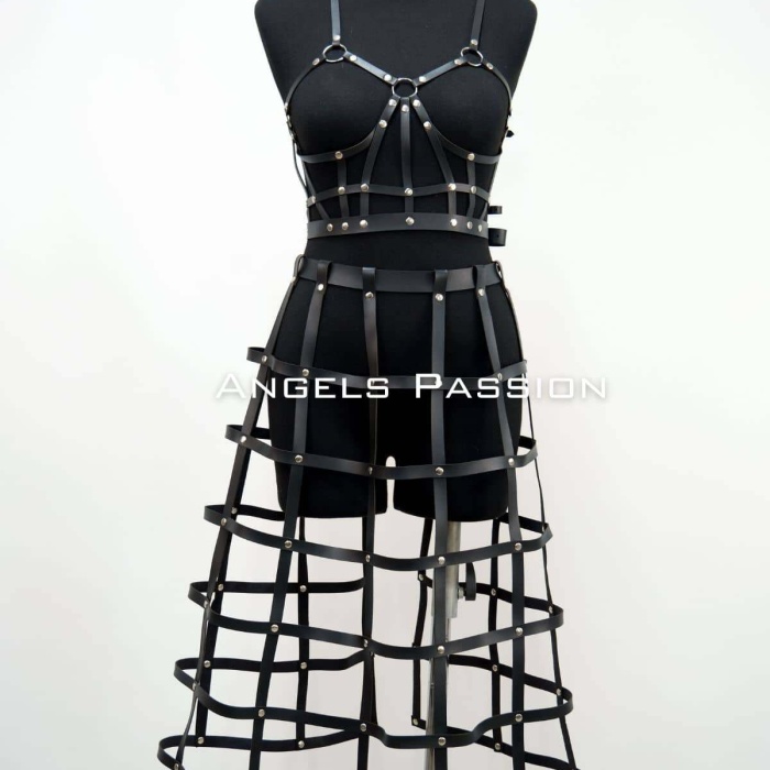 Deri Etek ve Deri Göğüs Harness Takım, Cosplaywear - BRF1013