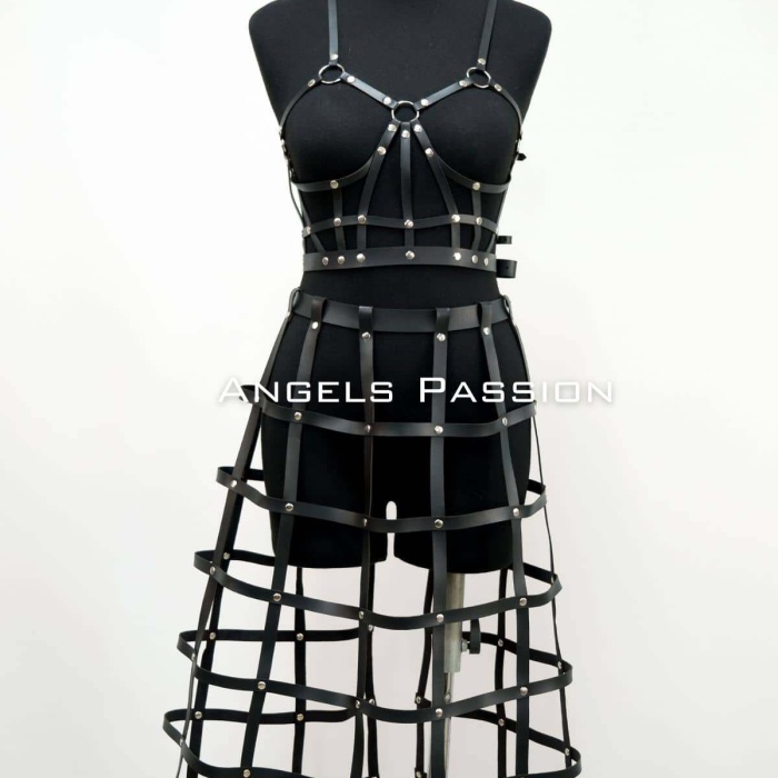 Deri Etek ve Deri Göğüs Harness Takım, Cosplaywear - BRF1013
